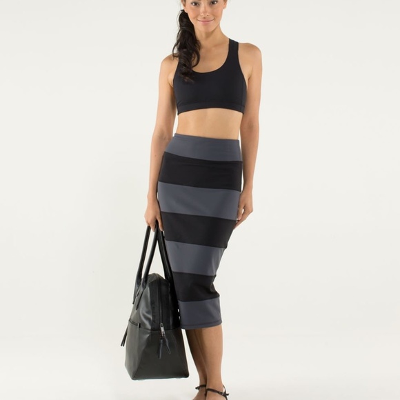 LULULEMON Yoga Over Olive Green + Black Striped Midi Skirt 6 - Picture 1 of 5
